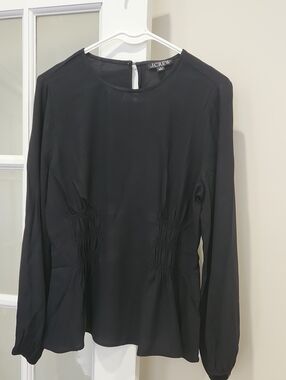 J. Crew Black Long Sleeve Smocked-Waist Top
